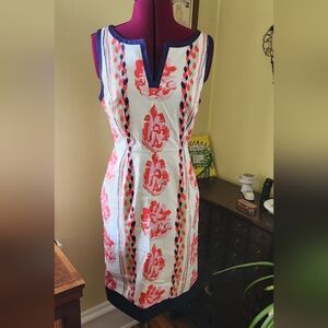 Floral Toile Style Sheath Dress Size 8